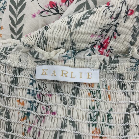 Karlie Women's Tan Flared Prairie Style Floral Print Midi A-Line Dress Size M - Picture 3 of 4